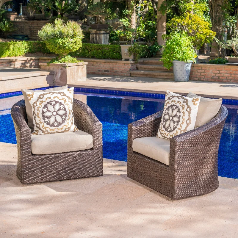 Textured wall art panel-Darius Outdoor Wicker Aluminum Swivel Club Chair with Cushion (Set of 2) by Christopher Knight Home