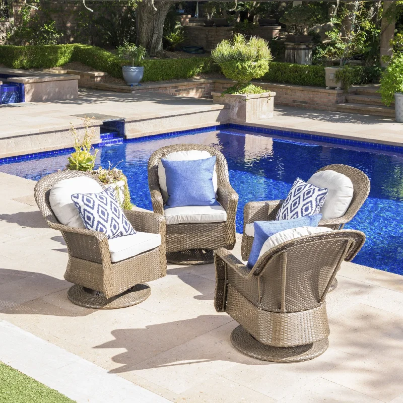 Eco-friendly cork coasters-Liam Wicker Outdoor Swivel Club Chairs w/ Cushions (Set of 4) by Christopher Knight Home