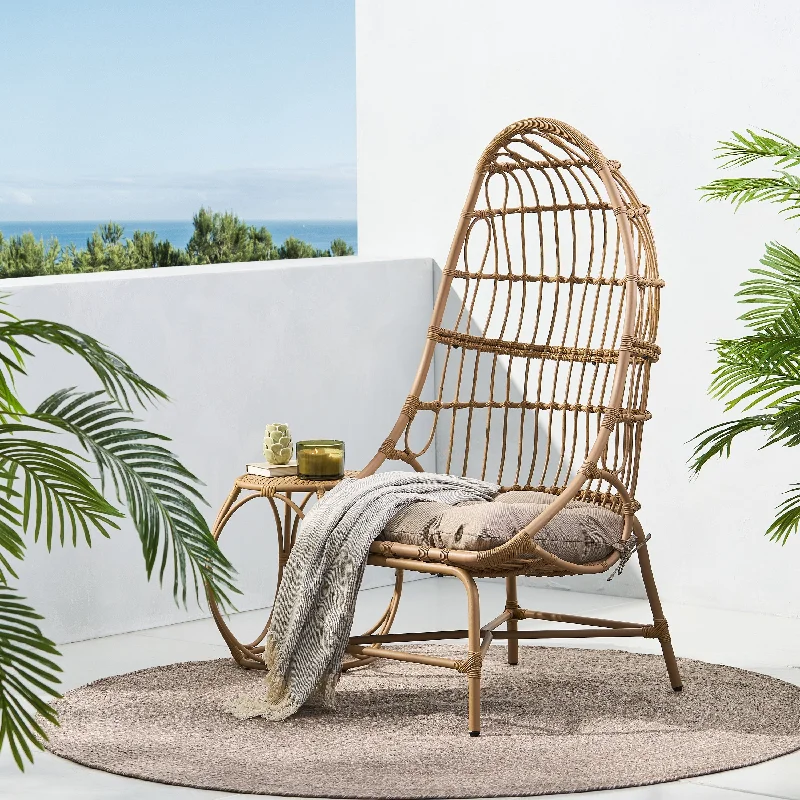 Minimalist wall mirror-Naclerio Wicker Outdoor Basket Chair with Cushion by Christopher Knight Home