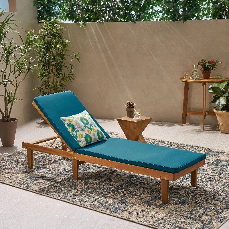 Modern geometric sculpture-Nadine Outdoor Acacia Wood Chaise Lounge and Cushion Set by Christopher Knight Home