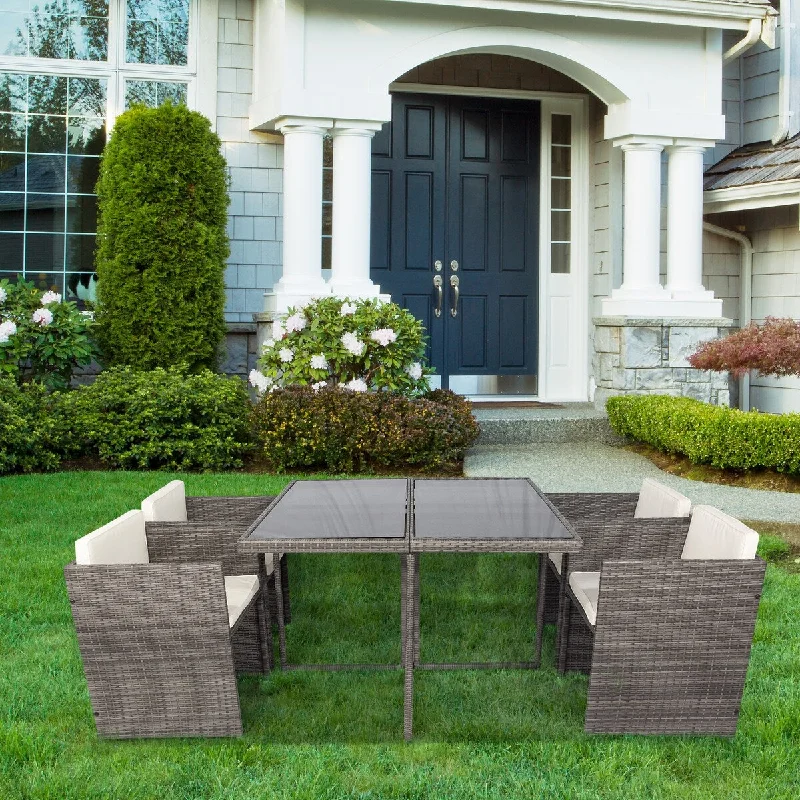 Vintage suitcase decor-Nestfair 5-Piece Wicker Outdoor Dining Set with Beige Cushion - N/A