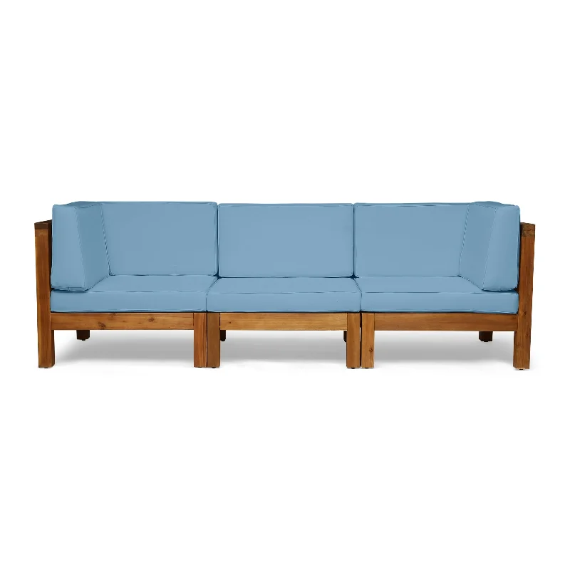 teak + blue cushion