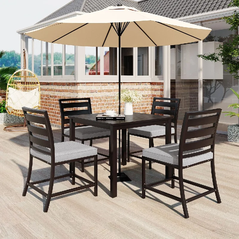 Elegant gold wall shelf-Outdoor Steel 5-Piece Dining Set with Cushions and Table