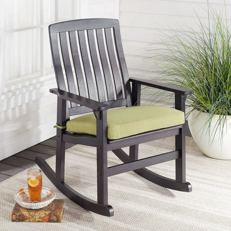 Marble finish bookends-Outdoor wooden rocking chair with green cushion