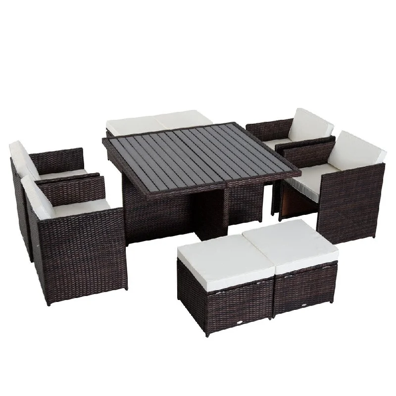 Plush area rug-Outsunny 9 Piece Outdoor Patio PE Rattan Wicker Furniture Dining Set Cushioned