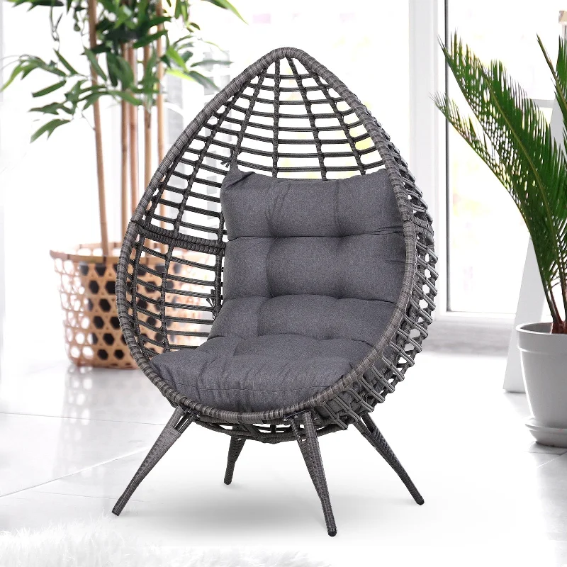 Iridescent glass vase-Outsunny Patio Wicker Egg Chair w/ Soft Cushion, Teardrop Cuddle Seat, Outdoor / Indoor Patio Chair