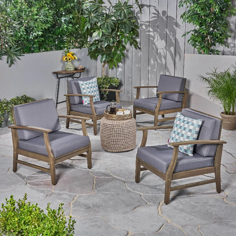 Hand-stitched quilt blanket-Perla Outdoor Acacia Wood Club Chair with Cushion (Set of 4) by Christopher Knight Home