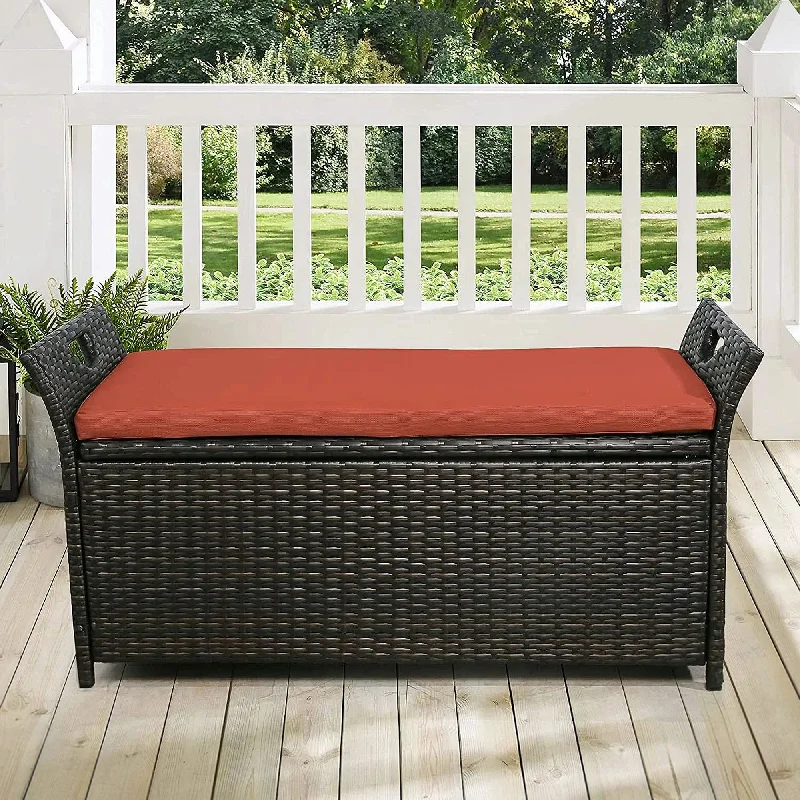 Wooden jewelry organizer-Rattan Deck Outdoor Storage Bench, Storage Box with Cushion