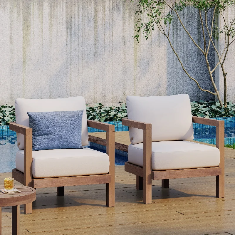 Bamboo wall shelf-Wichita Outdoor Acacia Wood Club Chairs with Cushions (Set of 2) by Christopher Knight Home