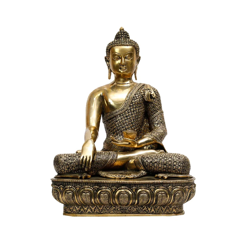 Velvet tufted footstool-Brass Buddha Sitting Idol