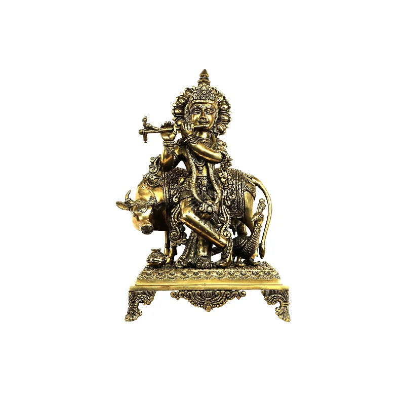 Plush velvet ottoman-Brass Cow krishna