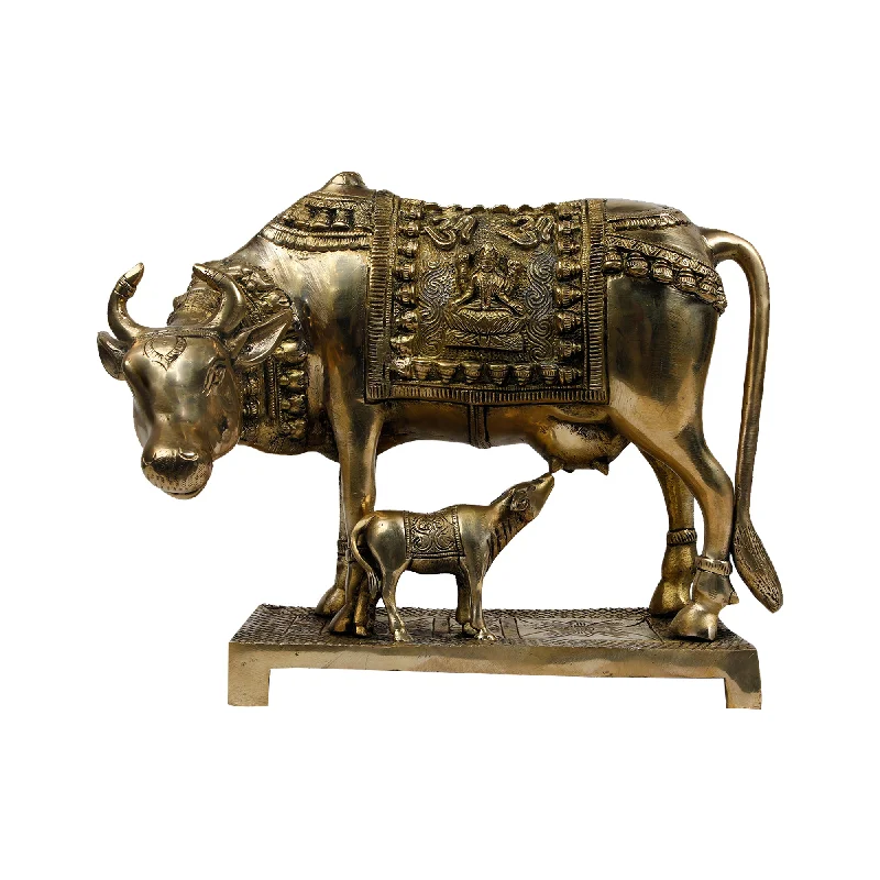 Rustic lantern decor-Brass Cow With Calf