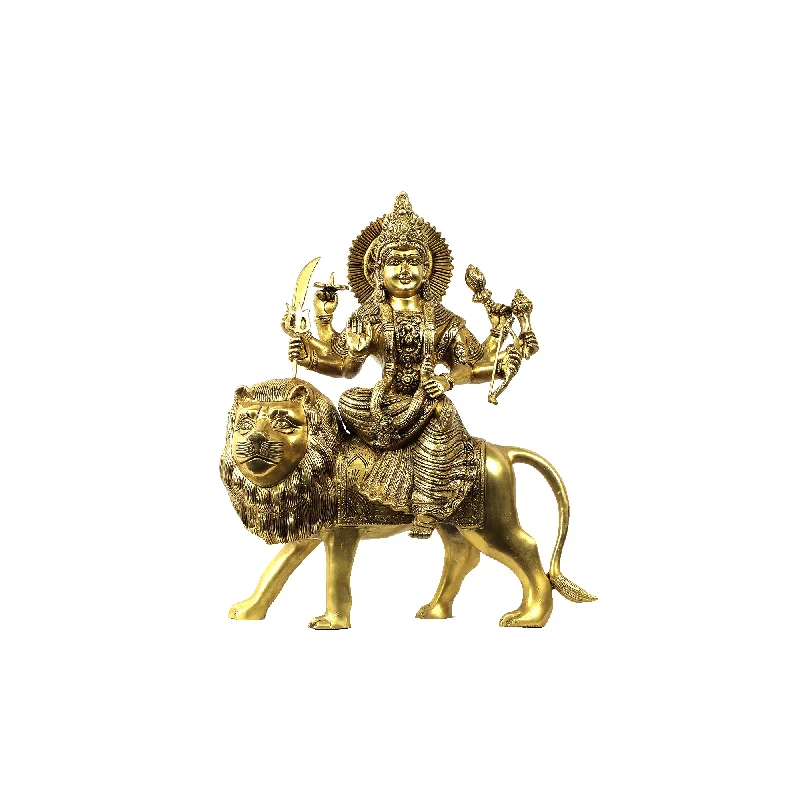 Ceramic table vase-Brass Durga Devi Sitting On Lion