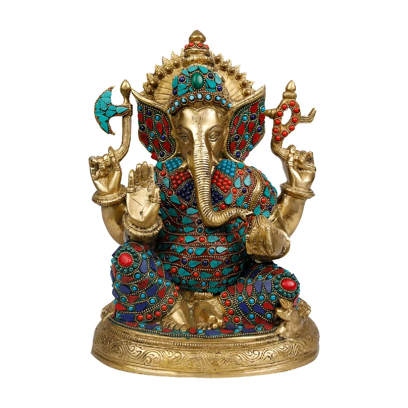 Woven rattan mirror-Brass Ganesh Sitting