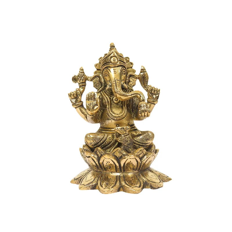 Velvet throw pillow-BRASS GANESHA SITTING ON LOTUS BASE