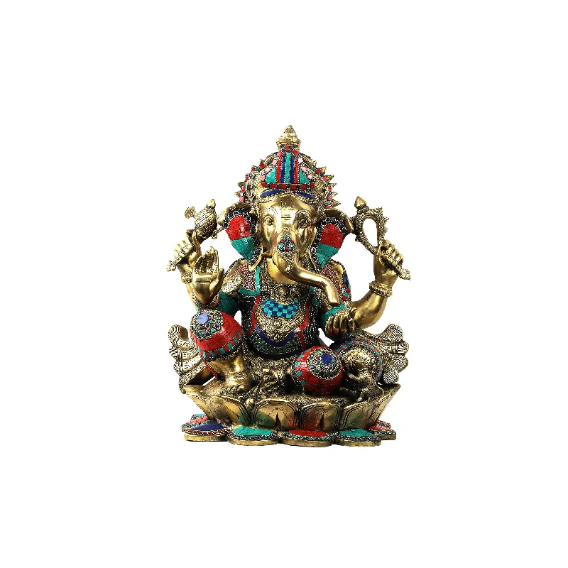 Sleek black plant stand-Brass Ganesha Sitting On Lotus Base