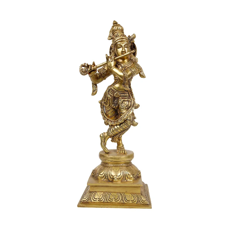 Copper wire string lights-Brass Krishna Standing Idol