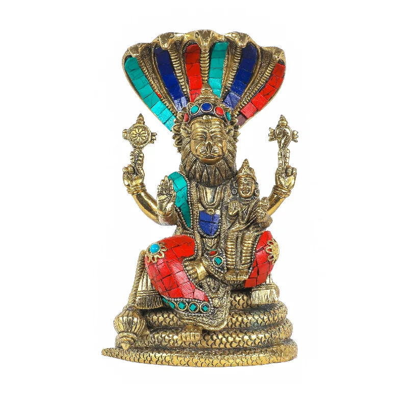 Polished stone bookends-Brass Lakshmi Narasimha