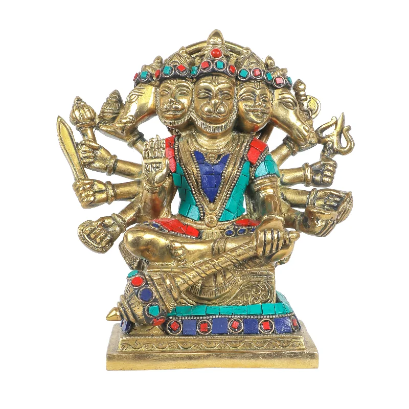 Iridescent glass vase-Brass Panchmukhi Hanuman