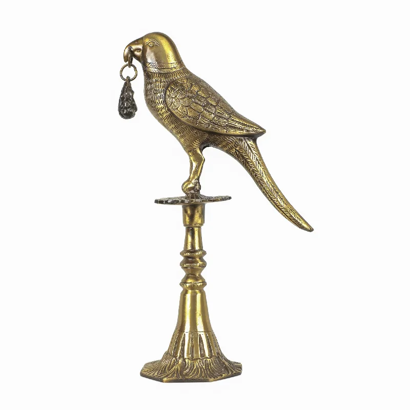 Textured wall art panel-Brass Parrot double stand with bell