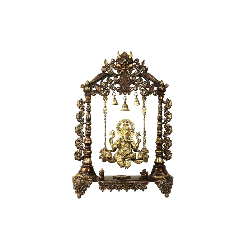 Gold-plated table centerpiece-Brass Swing Ganesh