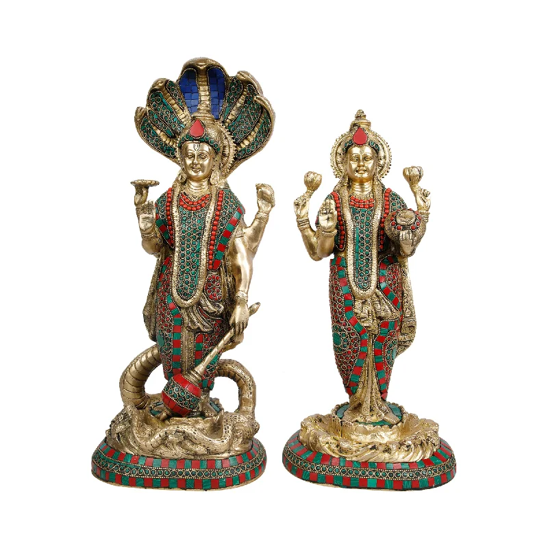 Minimalist ceramic coasters-Brass Vishnu Lakshmi Pair