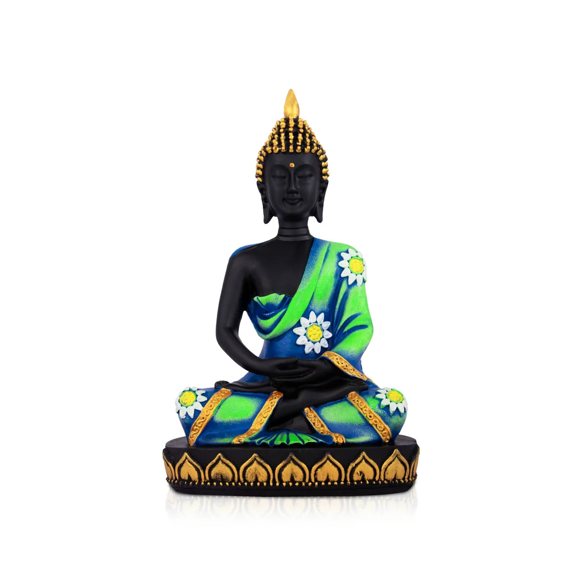 Sleek stainless steel vase-Buddha Statue - 10 x 6.5 Inches | Marble Dust Murti/ Black Buddha Murti/ Buddha Sitting Figurine for Pooja