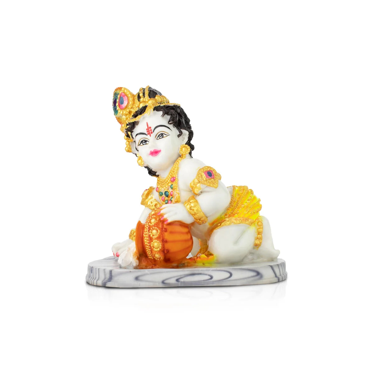 Festive holiday wreath-Butter Krishna Idol - 7 x 7.5 Inches | Marble Dust Vennai Kannan/ Krishna Idol with Butter for Pooja