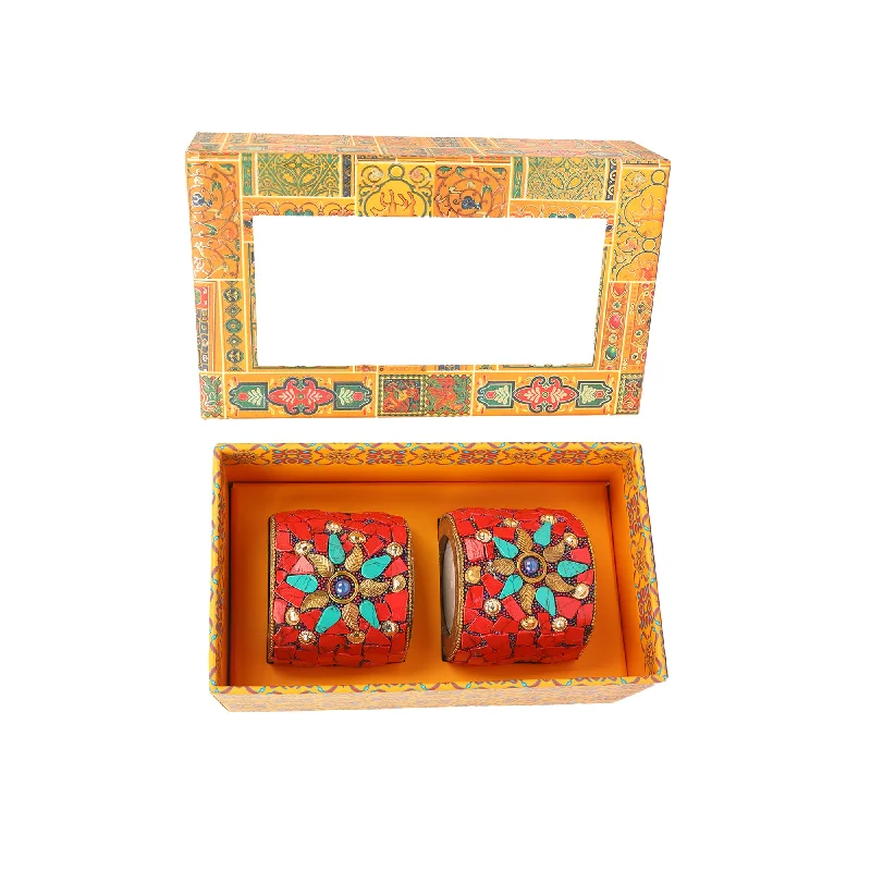 Ceramic table vase-CANDLE PAIR NEPALI STAND