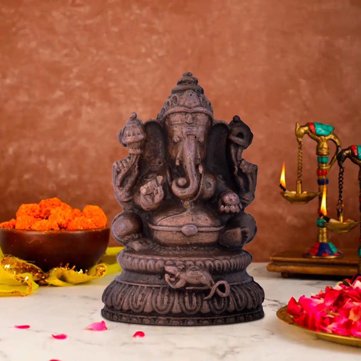 Polished stone bookends-Ganesha Murti Statue - 2.5 x 1.5 Inches| Copper Idol/ Vinayaka Idol for Pooja/ 100 Gms Approx