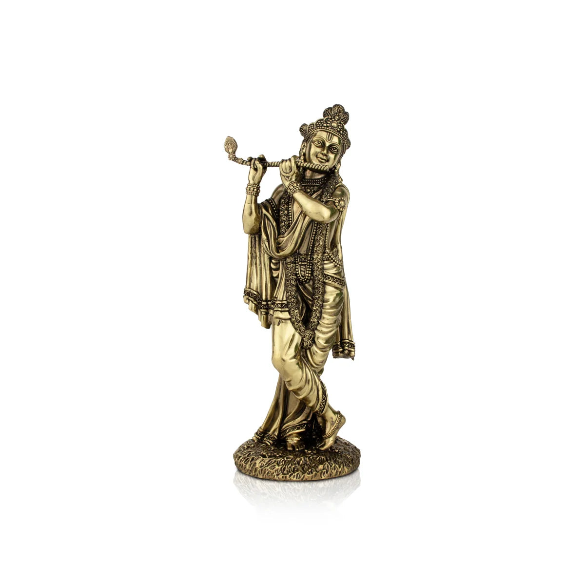 Elegant gold wall shelf-Krishnan Statue - 10 x 3.5 Inches | Brass idol/ Krishna Flute Statue for Pooja/ 730 Gms Approx