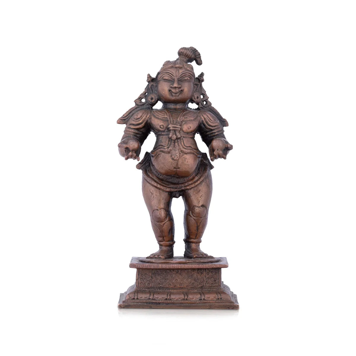 Wooden floating shelf-Krishnan Statue - 4.5 x 2 Inches | Copper idol/ Krishna Statue Standing With Laddu Idol for Pooja/ 445 Gms Approx