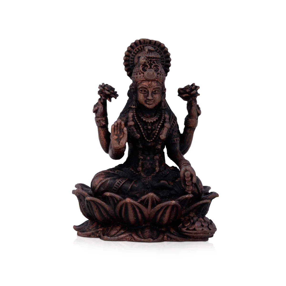 Eco-conscious bamboo tray-Laxmi Devi Statue - 2.5 x 1.75 Inches | Lakshmi Statue Sitting On Lotus / Copper Idol/ Maha Laxmi Idol for Pooja/ 130 Gms Approx