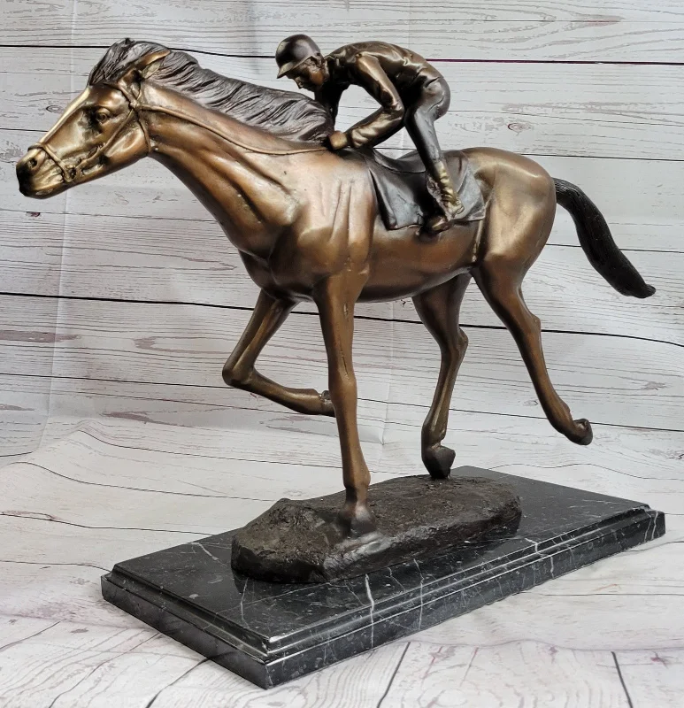 Abstract metal wall sculpture-Marius Male Jockey Horse Race Bronze Sculpture - Handcrafted Limited Edition Collectible