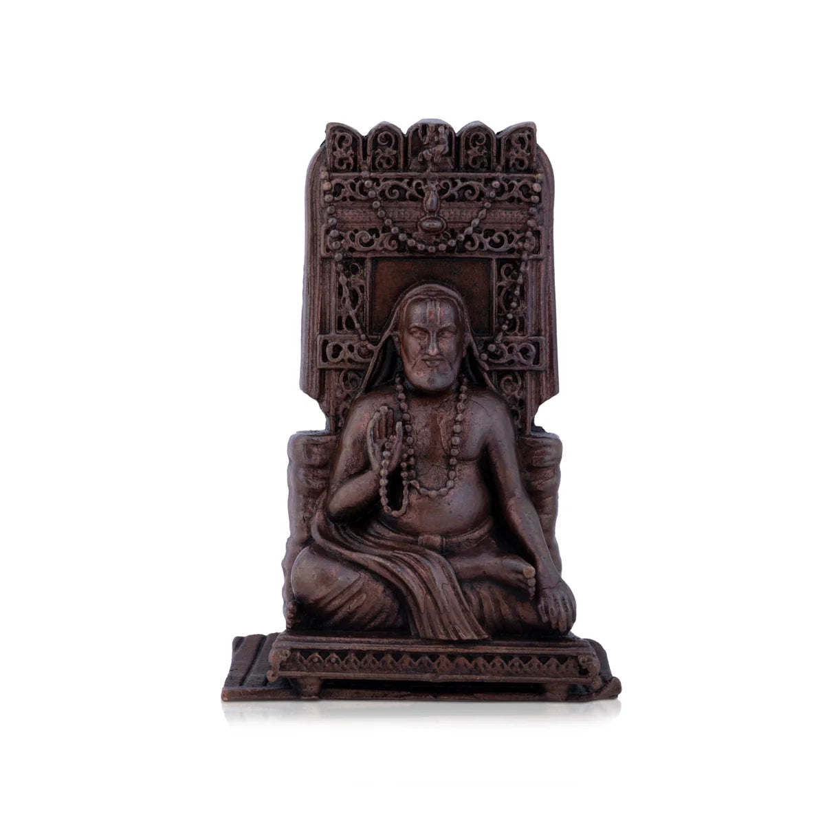 Hand-painted decorative tray-Raghavendra Swamy Idol - 3 x 1.75 Inches | Copper Idol/ Raghavendra Statue with Mandir for Pooja/ 120 Gms Approx