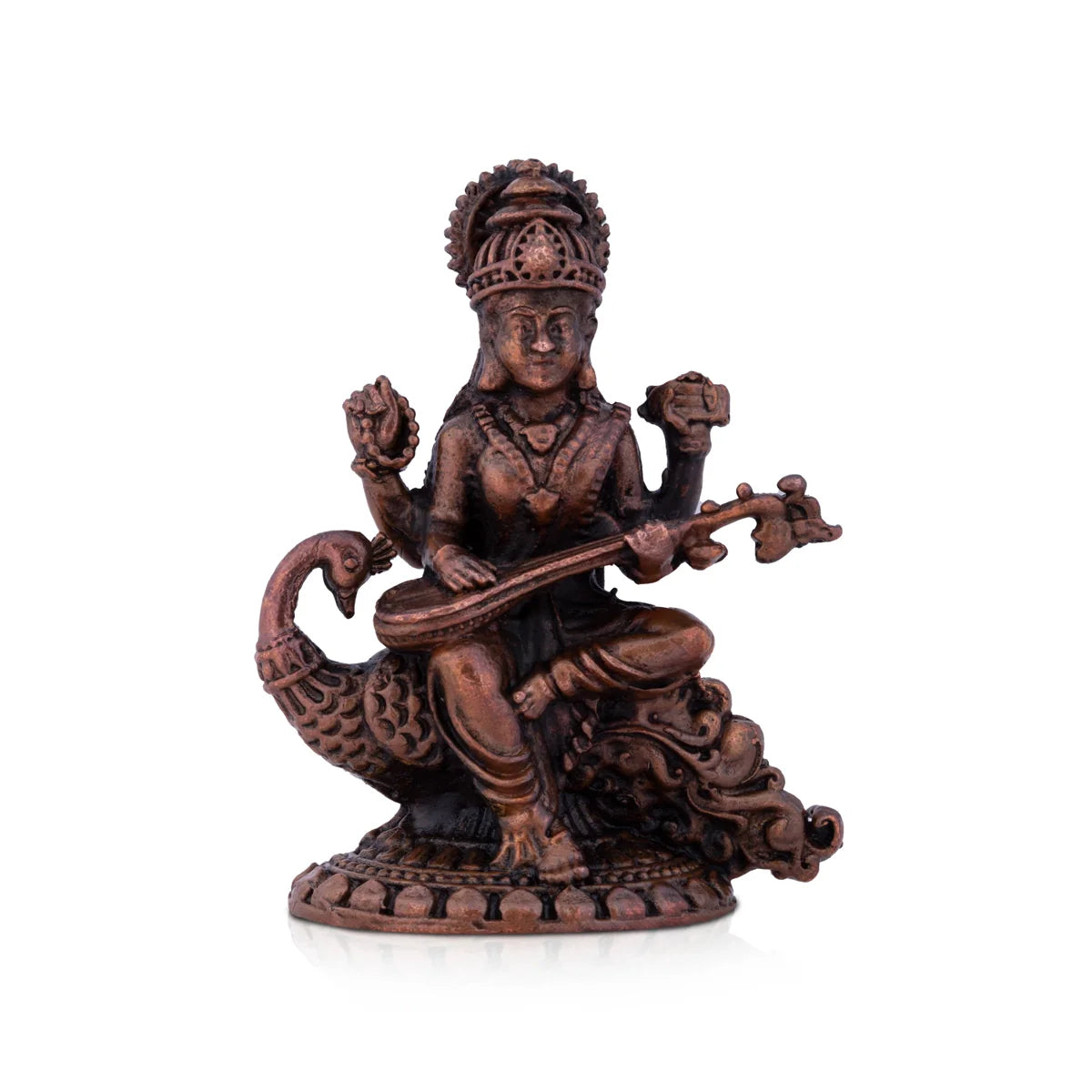 Rustic rope wall mirror-Saraswati Devi Statue - 3 x 2 Inches | Saraswati Statue Sitting On Swan / Copper Idol/ Saraswathi Idol for Pooja/ 115 Gms Approx