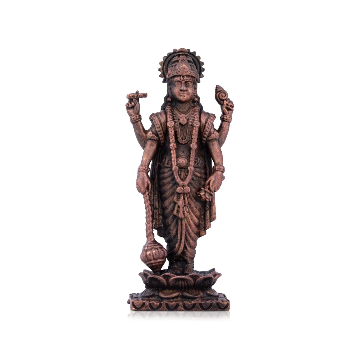 Minimalist ceramic coasters-Vishnu Statue - 2.75 x 1 Inches | Copper Idol/ Vishnu Statue Standing On Lotus for Pooja/ 195 Gms Approx