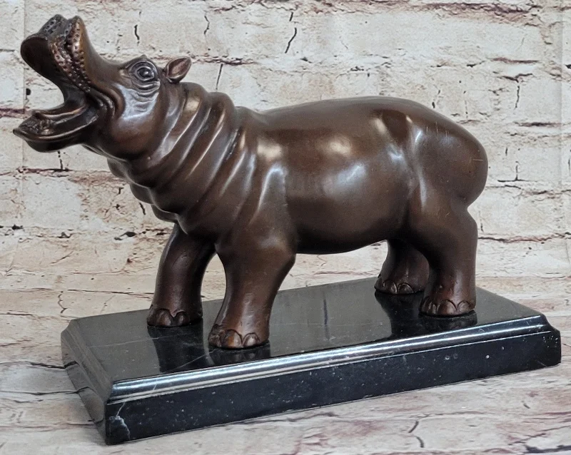 Bright neon table lamp-French Artist Mogniez`s Hippopotamus Bronze Sculpture Artwork Sale