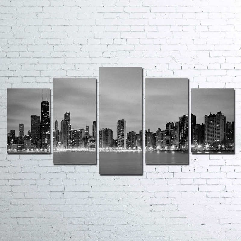 Handwoven macrame wall hanging-Chicago Skyline 5 Piece Canvas Set