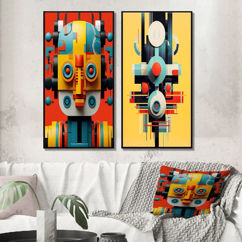 Retro geometric wall clock-Designart "Alien Awareness Geometry Of Color I" Modern Geometric Framed Wall Art Set Of 2 - Modern Wall Art Set Of 2