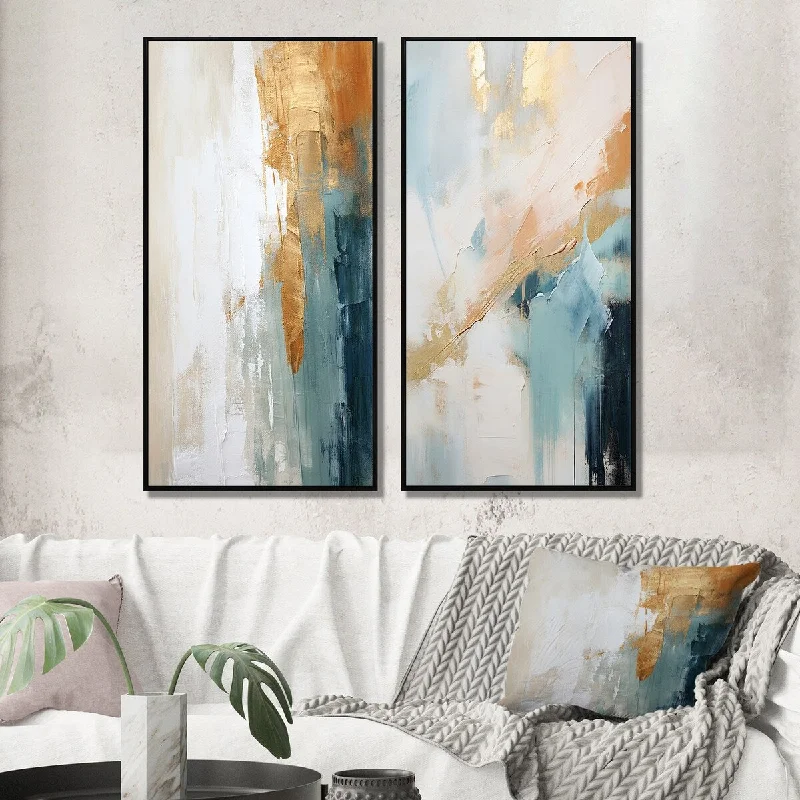 Matte white plant pot-Designart "Blissful Solitude Abstract Painting Vintage Blue I" Abstract Painting Framed Wall Art Wall Art Set Of 2