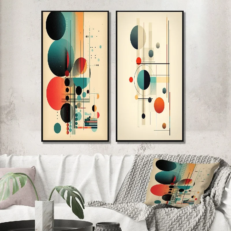 Soft knit throw blanket-Designart "Distant Desire Of The Knowing Vintage Abstract IV" Modern Geometric Framed Wall Art Set Of 2