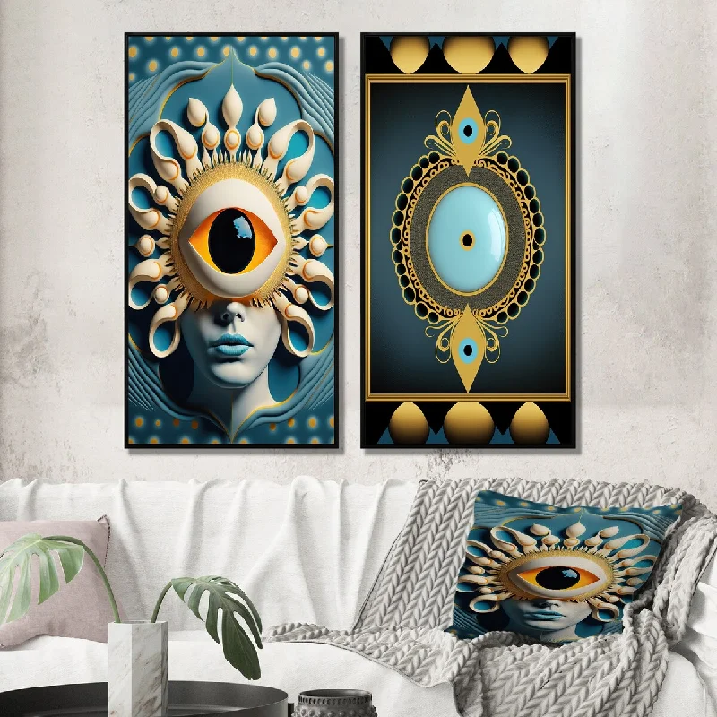 Vintage suitcase decor-Designart "Radiant Eye Of The Beholder II" Modern Abstract Wall Art Décor - Traditional Gallery Wall Set For Home Decor