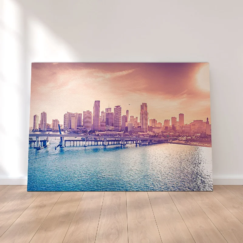 Eco-friendly cork coasters-Miami Skyline Canvas Set