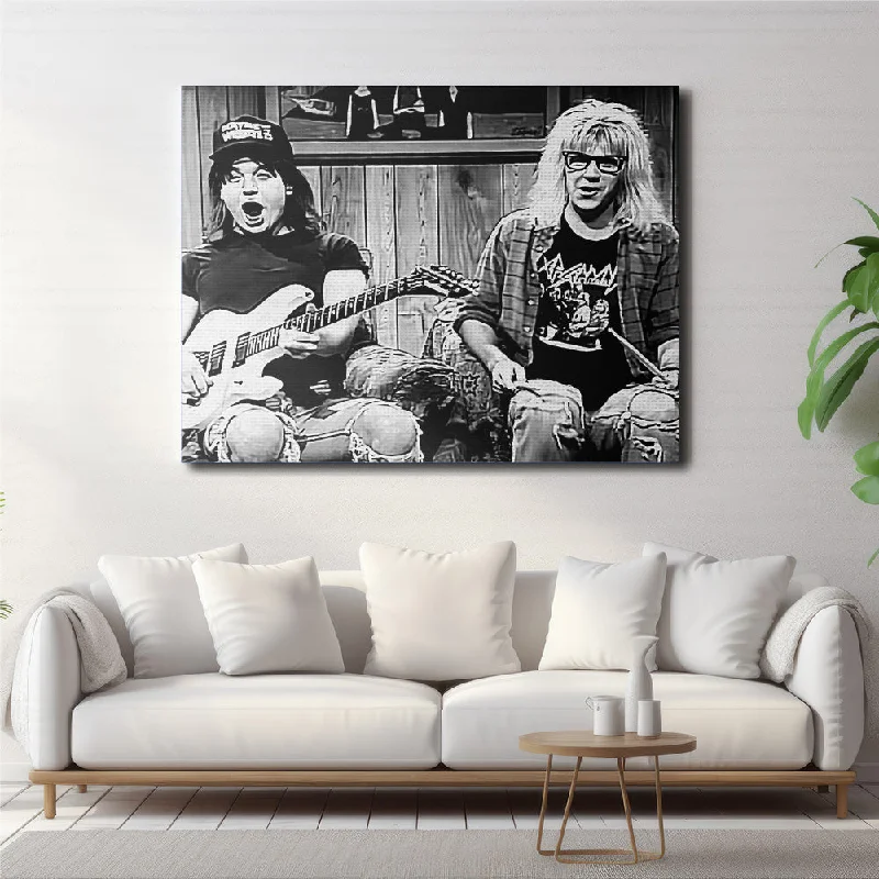 Vintage leather wall shelf-Wayne's World Grayscale