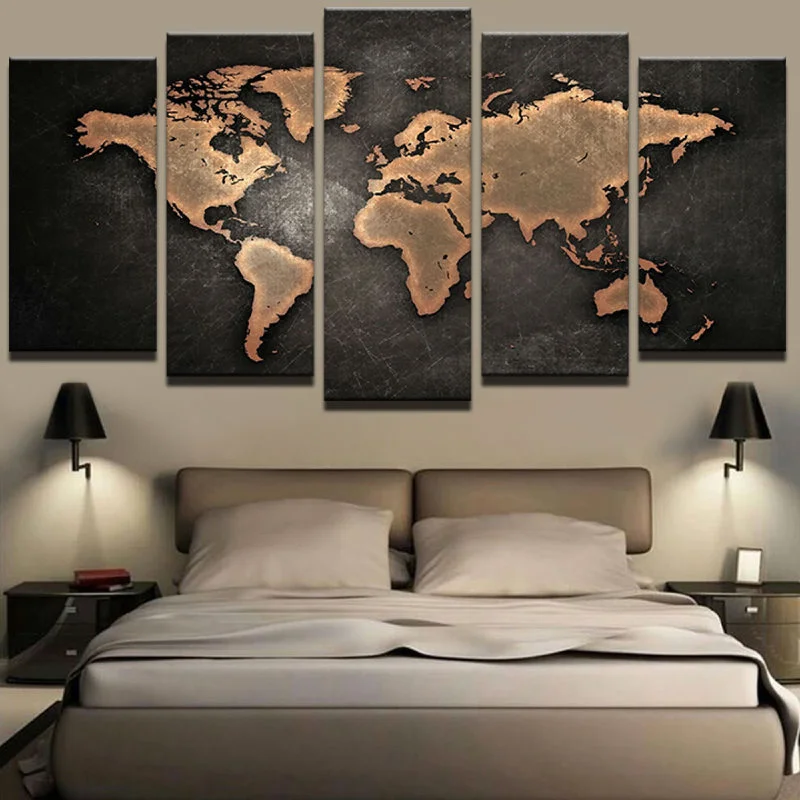 Minimalist plant stand-World Map 5 Piece Canvas Set