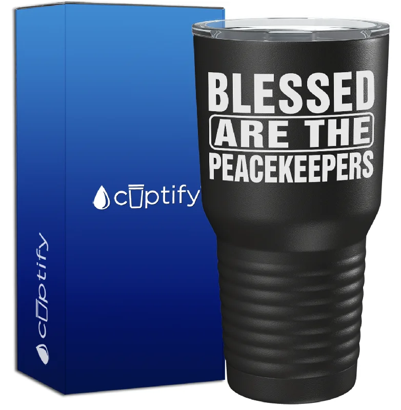 Hand-blown glass wine cup-Blessed are the Peacekeepers on Black 30oz Police Tumbler