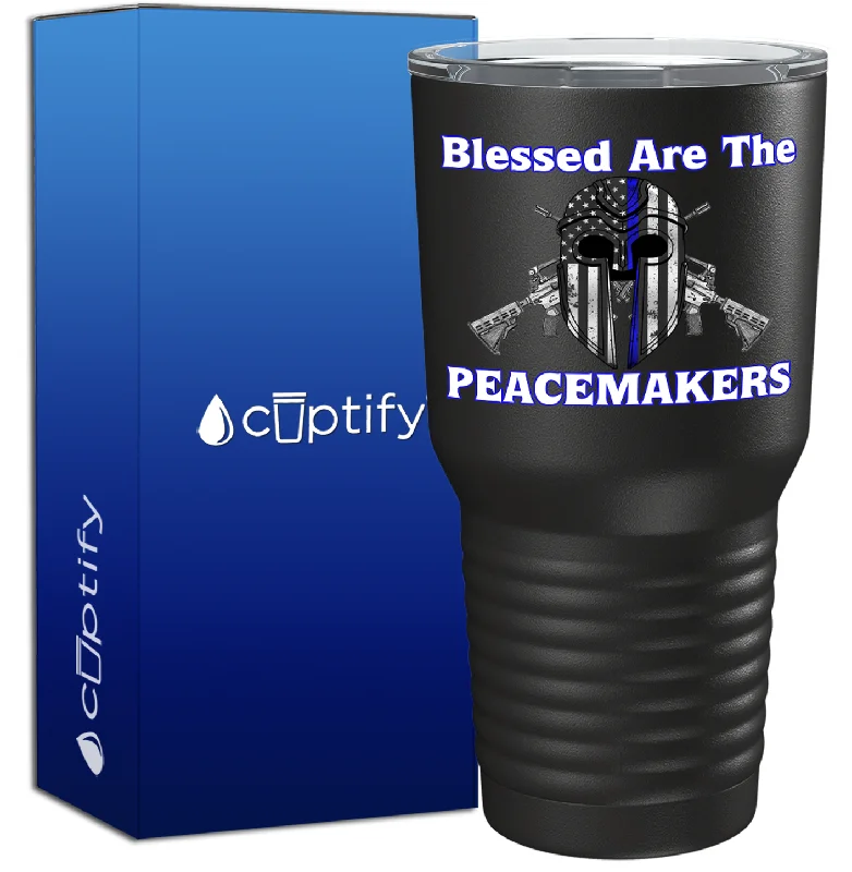 Sculpted handle tea cup-Blessed are the PeaceMakers Mask on Black 30oz Police Tumbler