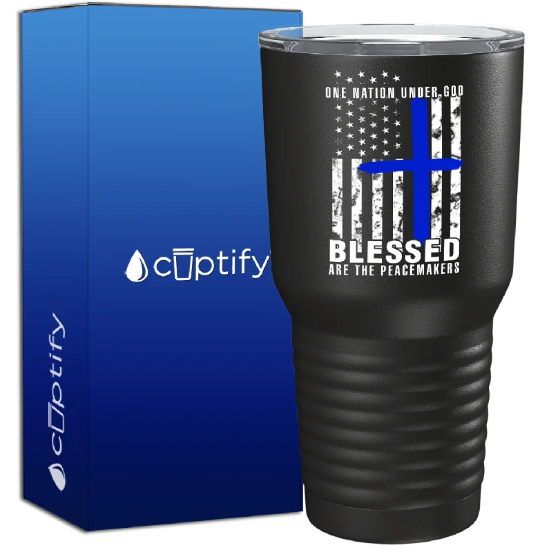 Compact shot glass cup-Blessed are the PeaceMakers on Black 30oz Police Tumbler