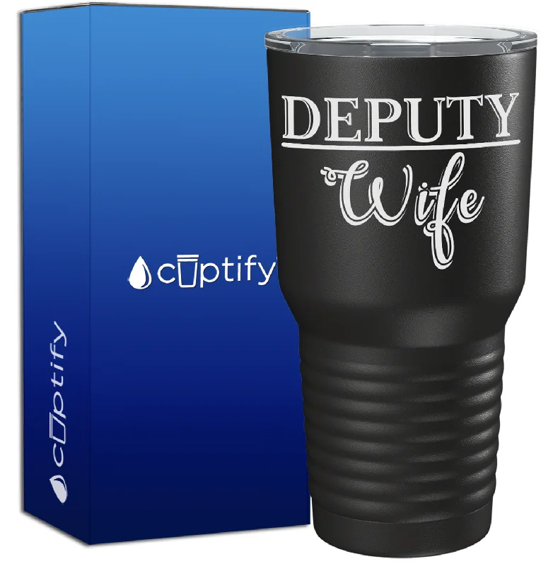 Modern geometric design mug-Deputy Wife on Black 30oz Police Tumbler